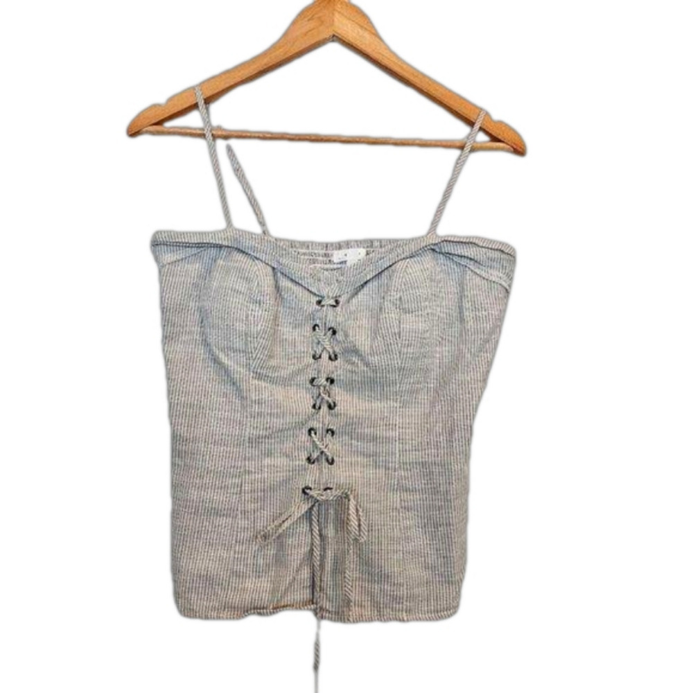 Leith Nordstrom Corset Medium Lace Up Top‎ Grey Coquette